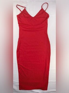 SHEIN Red Ribbed Midi Slip Dress